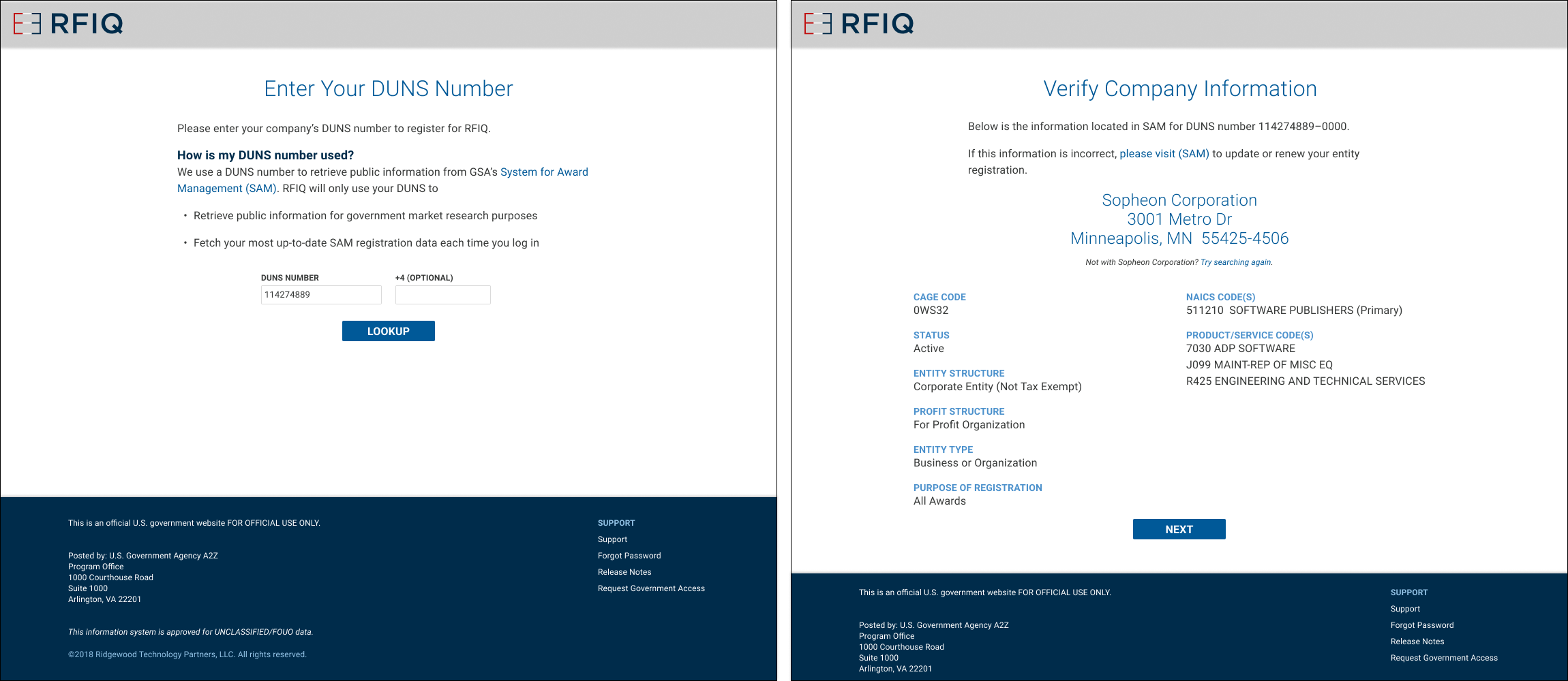 register for RFIQ using a DUNS number